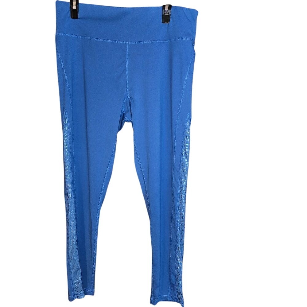 ACX Blue Mesh Workout Leggings Size L | Activewear 7/8 with Waistband Pocket